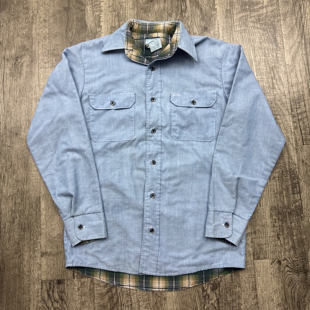 Vintage Fieldmaster Chambray Flannel Lined Button Shirt Workwear Sz M (15-15.5)